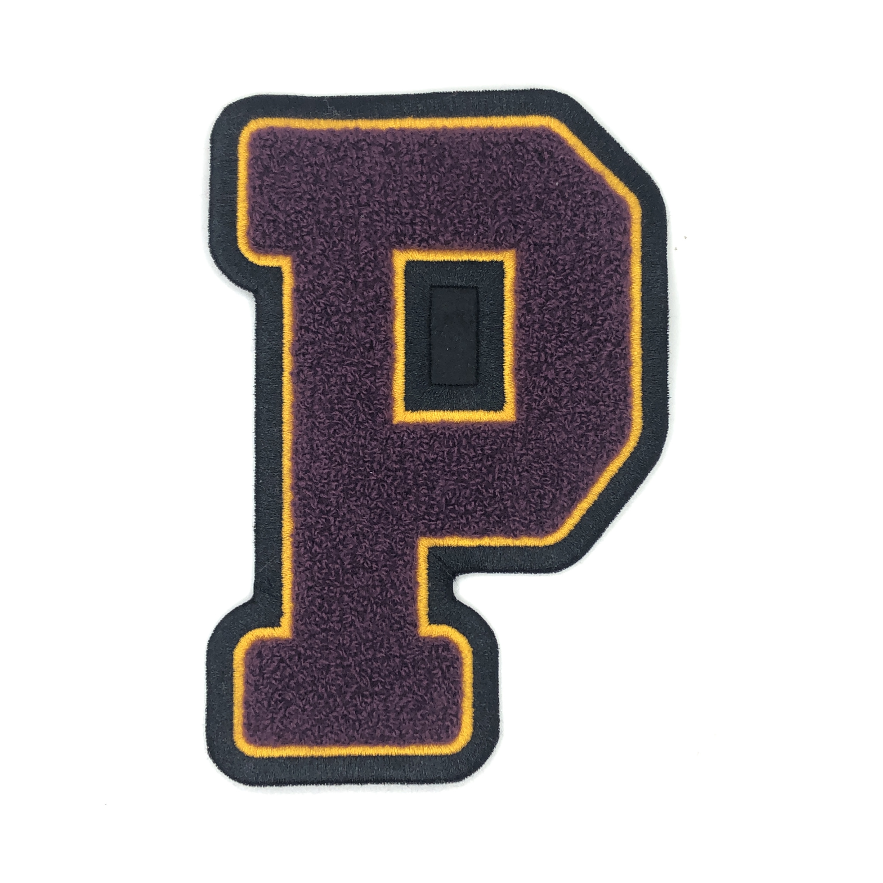 custom made chenille patch with an embroidered border around the felt