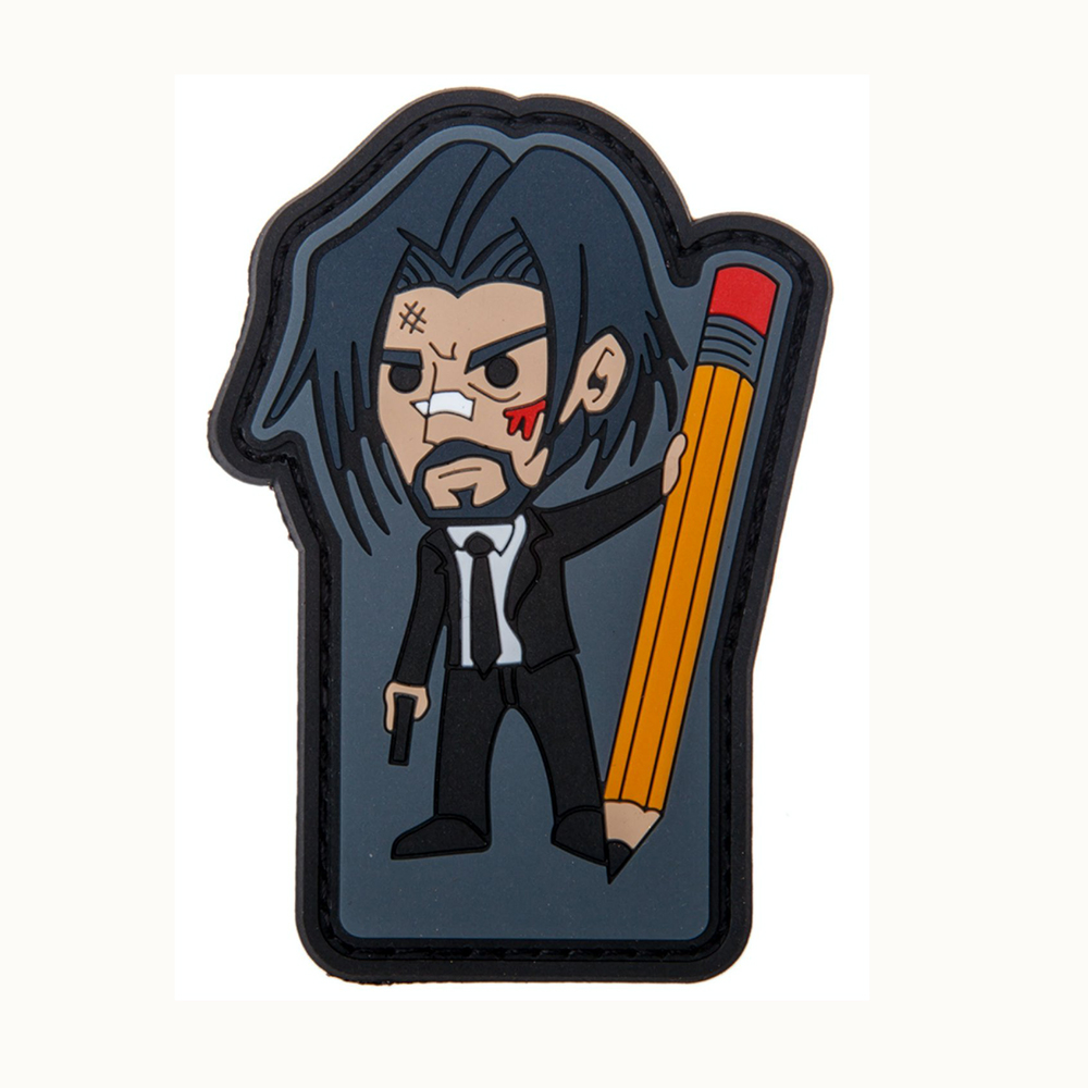 John Wick holding a pencil pvc patch with full color CMYK printing